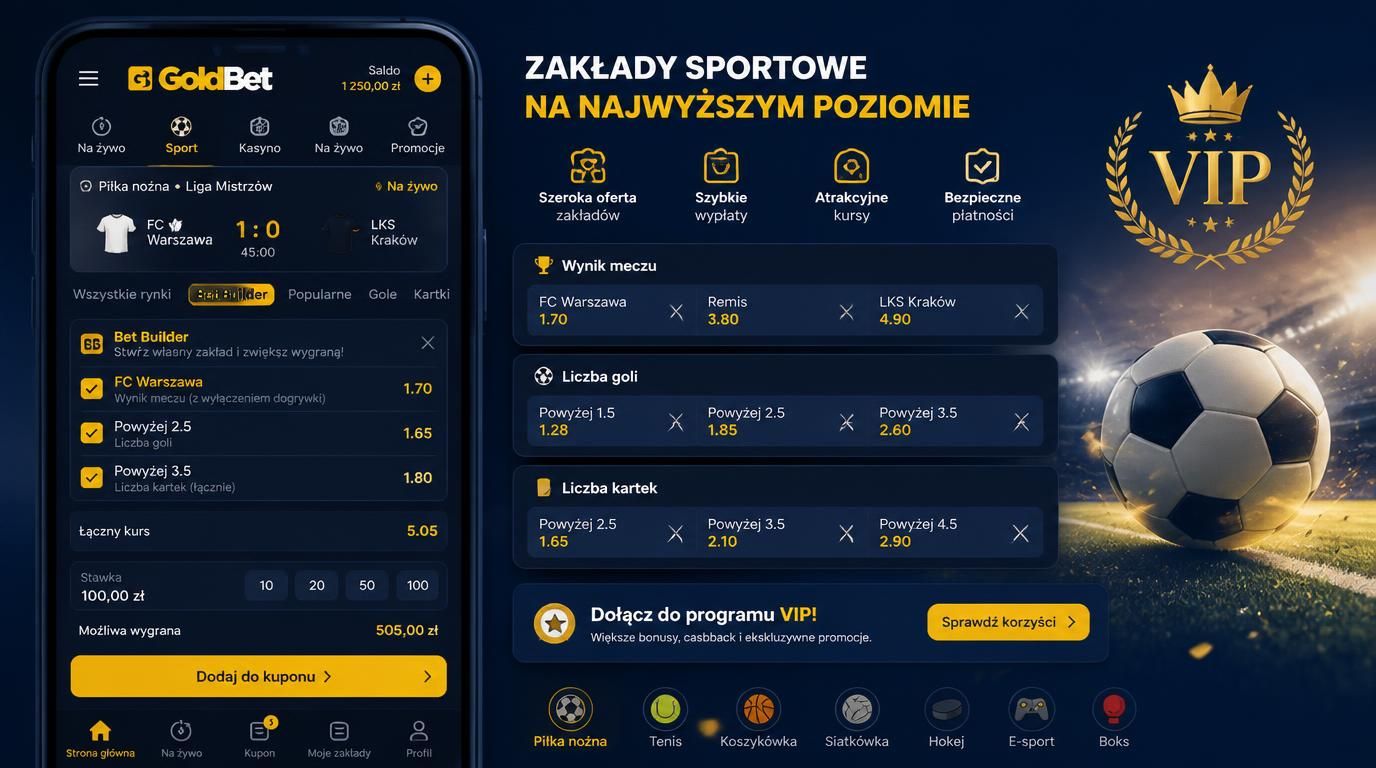 Interfejs Bet Builder z opcją wielu rynków i widokiem VIP