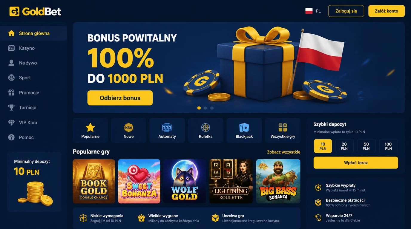 Nagłówek bonusu powitalnego z informacją „100% do 1000 PLN” i minimalny depozyt – ilustracja pokazuje, że oferta jest bardziej dostępna niż się wydaje
